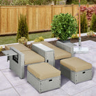 Outsunny 5-Piece 5-Level Adjustable Recliner Sofa Bed - Khaki-Table surface with transparent tempered glass
