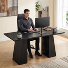 HOMCOM 63" Industrial Computer Desk with Trapezoidal Frame - Black Wood Grain-Enjoy generous legroom with 28.0 in of space between the bases ensuring comfort during extended use