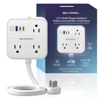 Bell+Howell 3-Outlet LED Power Station Surge Protector with 1 USB-A and 2 USB-C - 6' Cord-3 outlets, 1 USB-A, 2 USB-C charging ports and RGB lighting