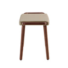 Manhattan Comfort Geta 25.2" Mid-Century Modern Linen Weave Upholstered Ottoman - Barley and Antique Walnut-Low-profile Padding for Comfort Style