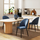 HOMCOM Dining Chairs with Metal Legs for Kitchen - Blue - Set of 4-Velvet-feel linen-look fabric offers comfort for extended sitting