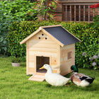 PawHut 36" H Wooden Duck Coop with Openable Roof and Double Doors - Natural-Front door ramp and side door enable easy access for ducks 