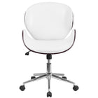 Flash Furniture Mid-Back Mahogany Wood Swivel Conference Chair - White Leather-Contemporary Wood Office Chair