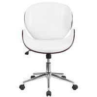Flash Furniture Mid-Back Mahogany Wood Swivel Conference Chair - White Leather-Contemporary Wood Office Chair
