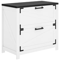 HOMCOM 2 Drawer File Cabinet, Printer Stand for Home Office - White-Barn-style doors add farmhouse charm to any home office