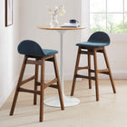 Modway Juno Wood Bar Stool - Navy Fabric - Set of 2-Woven Heathered Fabric