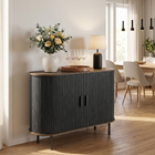 HOMCOM 39.4" Farmhouse Sideboard Buffet Cabinet with Curved Tambour Doors - Brown Wood Grain-Total weight capacity of 154 lbs. with a 66 lbs. load-bearing tabletop