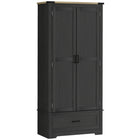 HOMCOM 69" H Tall Kitchen Storage Cabinet with Adjustable Shelves - Black and Brown-4-tier shelf hutch cabinet and drawer maximize storage space 