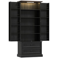 HOMCOM 72" H Kitchen Pantry Cabinet with LED Light and Door Shelves - Black-Motion sensor LED light offers three sensor modes with adjustable brightness and colour temperature 