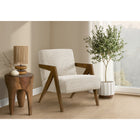 Monarch Specialties Upholstered 30"H Modern Mid-Century Accent Chair With Walnut Solid Wood Legs - Cream Fabric-Built with a solid engineered wood frame and supported by solid wood legs, this armchair offers sturdy construction and reliable durability for everyday use.