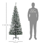 HOMCOM 6' Snow-Flocked Pencil Artifical Christmas Tree - Green-Space-saving pencil shape 
