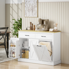HOMCOM Farmhouse Tilt Out Trash Sideboard Cabinet with Charging Station & Hidden Garbage Storage - White-Hidden 7-gallon tilt-out bin keeps kitchen tidy. Also for a laundry basket
