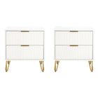 Manhattan Comfort DUMBO 20.07" Modern 2-Drawer Nightstand 2-Piece Set - White-Modern-Contemporary with a taste of Glam - Nightstand for Bedroom and Living Room Use. Set of 2