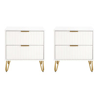 Manhattan Comfort DUMBO 20.07" Modern 2-Drawer Nightstand 2-Piece Set - White-Modern-Contemporary with a taste of Glam - Nightstand for Bedroom and Living Room Use. Set of 2