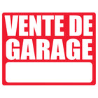 Cosco Garage Sale Outdoor Yard Sign with Metal Stake Kit - 15" x 19" - Red & White - French Text-This garage sale sign features French text to clearly communicate your sale to French-speaking shoppers