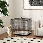 PawHut 24" L Folding Metal Dog Crate with 2 Doors, Removable Tray and Soft Cushion - Black-Folds easily with a plastic handle for carrying 