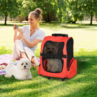 PawHut 2-in-1 Pet Luggage Box Backpack Carrier for Cats/Dogs with Handle & Rolling Wheel - Red-With 4 detachable PU wheels for easy movement