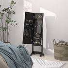 HOMCOM Mirror Jewelry Cabinet with LED Lights - 14.25" L x 11.75" W x 53.5" H - Black-This storage mirror stores all of your jewelries and beauty essentials in organized way 