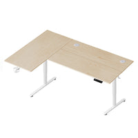 MotionGrey Ergo Pro Reversible L-Shaped Electric 59" W Standing Desk - Light Brown/White-Configure your workspace your way with an interchangeable tabletop that can be installed on the left or right side-perfect for adapting to any room layout