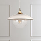Hudson&Canal Alvia 14.5" Wide Pendant with Metal/Glass Shade - Pearled White/Brass/Clear-Includes an adjustable 8 ft. cord