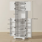 HOMCOM 71.5" H Tall Pantry Cabinet with Spice Racks - White-Farmhouse style with arched doors and beadboard details 