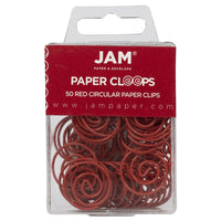 JAM Paper Circular Paper Clips - Round - Red - 50 Pack-Colour: Red Papercloops
