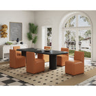 Manhattan Comfort Anna Square 18.9" Modern Faux Leather Upholstered Dining Chair - Saddle - Set of 2-Heavy Plastic Foot Padding