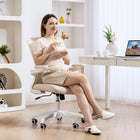 HOMCOM Ergonomic Office Chair with Lumbar Support - Beige-360° swivel seat and PU wheels for smooth movement on various floors
