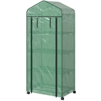 Outsunny 27" x 20" x 65" Portable Greenhouse with 4 Tier Shelves and Wheels - Green- High-quality steel tubes and strong plastic grid  for a solid, reliable construction
 