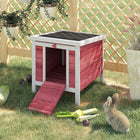 PawHut 17" H Wooden Rabbit Hutch with Run and Tray - Red-Subtle heart shaped lock easily handle while providing beautiful exterior 