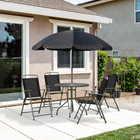 Outsunny 6 Pieces Patio Dining Set with Umbrella Round Table Folding Chairs - Black-Patio umbrella is 8 ribs construction ensure its durability