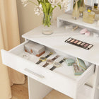 HOMCOM Vanity Desk with Mirror and Shelves - 35.4" L x 15" W x 54.3" H - White-Colour: White 