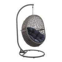 Modway Encase Outdoor Patio Rattan Swing Chair - Grey Navy-Modern Outdoor Patio Swing Chair