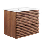 Modway Render 24" Wall-Mount Bathroom Vanity - Walnut/White-Mid-Century Modern Vanity
