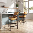 Manhattan Comfort Ritz 22" Mid-Century Modern Faux Leather Upholstered Counter Stool - Camal and Dark Walnut-Made of Beech Wood with Rich Walnut Finish