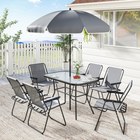 Outsunny 8 Pieces Patio Table and Chairs Set with Umbrella for Garden - Grey-Folding outdoor chaise lounge chair for compact storage and transport