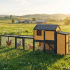 PawHut Large Chicken Coop - 134"L - Wooden with Run - Yellow-Galvanized wire mesh and secure locks protect your flock from predators
