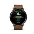 Garmin Venu 4 Smartwatch - 45 mm - Slate with Black Silicone Band and Brown Leather Band-Health status (new): See whether your health metrics — such as resting heart rate, HRV, skin temperature and Pulse Ox while sleeping — are trending away from your usual range, which could indicate added stress to your body. These changes could be related to physical activity levels, environment, stress, alcohol intake, potential illness, and more. This feature is currently available in beta