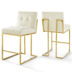 Modway Privy Gold Stainless Steel Performance Velvet Counter Stool - Gold Ivory - Set of 2-Glam Deco Kitchen Counter Stool Set of 2