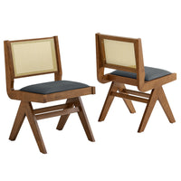 Modway Thera Vegan Leather and Cane Dining Side Chairs - Walnut/Black - 2 Pack-Set of 2 Dining Side Chairs