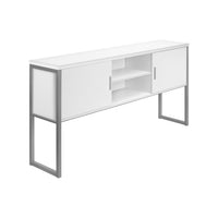 Monarch Specialties 72" L Office Hutch with Storage Doors - White Laminate - Silver Metal-Created to be compatible with our office credenza (sold separately) with the credenza connector included, add this sleek 72"L white laminate office hutch with sturdy silver metal supports and closed cabinets for functional workspace storage in a contemporary home office or commercial setting