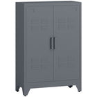 HOMCOM Metal Storage Cabinet with 2 Louvered Doors, Adjustable Shelves - Grey-2 interior adjustable shelves can be locked in place at 17 fixed levels