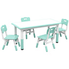 Qaba Kids Adjustable Height Table and Chairs 5-Piece Set - Green-5-piece set, includes a table and four chairs 