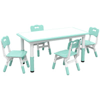 Qaba Kids Adjustable Height Table and Chairs 5-Piece Set - Green-5-piece set, includes a table and four chairs 