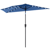 Outsunny Half Patio Umbrella with Solar LED Lights and Crank - 9' - Navy Blue-The half-round design fits flush against walls, suitable for small patios or balconies