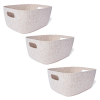 My Home My Living Strong Felt Oval Basket 3-Piece Set - 14"L x 11"W x 6"H - Cream-Dimensions: 14" W x 11" D x 6"H