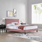 Modway Roxanne Performance Velvet Queen Platform Bed with Tapered Wood Legs - Dusty Rose-Tapered Wood Legs