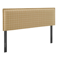 Modway Camille Checkered Linen Blend Full Size Headboard - Hemp Windowpane Check-Woven Linen and Cotton Blend with Plaid Pattern