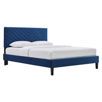 Modway Roxanne Performance Velvet Full Platform Bed - Navy-Vintage Modern Full Bed