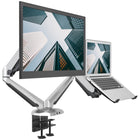 ShoppingAll 2-in-1 Adjustable Dual Gas Spring Arm Laptop & Monitor Desk Mount Stand - Silver-Hold one 15"-32" monitor and one 12"-17" laptop or can be used for two 15"-32" monitors